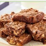 Homemade Hershey's chocolate brownies on a plate.
