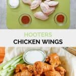 Copycat Hooters wings ingredients and the finished wings.