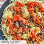 Homemade Johnny Carino's angel hair pasta with artichoke hearts.