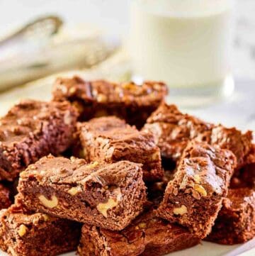 Homemade Kahlua brownies on a plate.