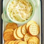 Homemade Jarlsberg cheese dip and crackers.