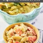 A serving of Homemade Luby's Cafeteria squash casserole.