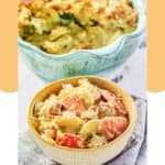 Homemade Luby's mixed squash casserole in a bowl and baking dish.