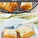 Homemade McDonald's apple pie on a plate, a fork, and a napkin.