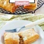 Homemade McDonald's apple pie on a plate and a fork next to it.