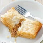 Homemade McDonald's apple pie and a fork on a plate.