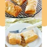 Homemade McDonald's apple pie on a plate and three on a wire rack.