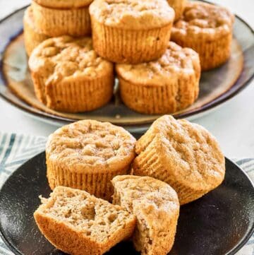 Copycat Otis Spunkmeyer banana nut muffins on plates.