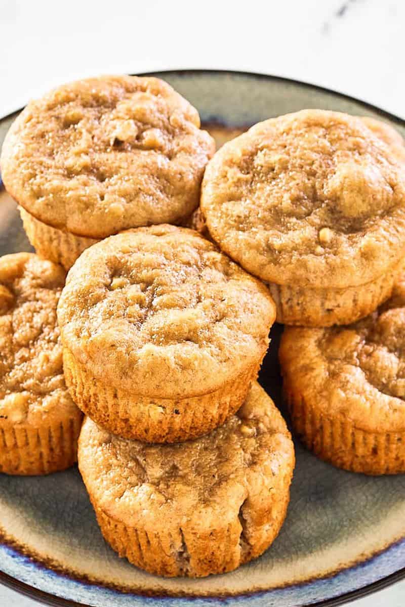 Copycat Otis Spunkmeyer banana nut muffins on a plate.