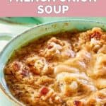 A bowl of homemade Panera Bread Bistro French onion soup.