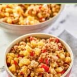 Two bowls of sausage potato hash.