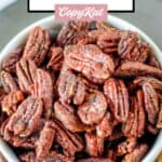 A bowl of homemade spiced pecans.