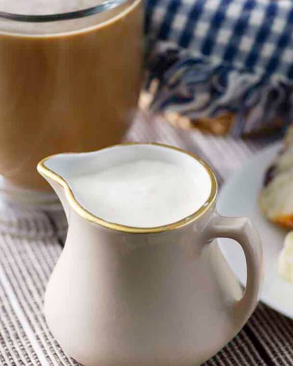 Homemade French Vanilla coffee creamer in a small pitcher.