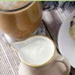A small pitcher of homemade French vanilla creamer.