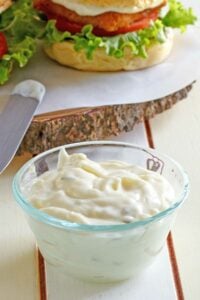 Copycat McDonald's tartar sauce and a fish sandwich.