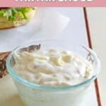 Homemade McDonald's tartar sauce in a small glass bowl.
