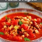 Homemade Olive Garden pasta e fagioli soup in a bowl.