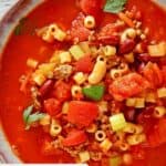 A bowl of homemade Olive Garden pasta e fagioli.