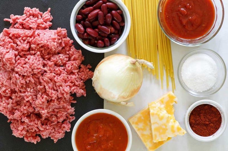 Copycat Steak and Shake 5 way chili ingredients on a table.