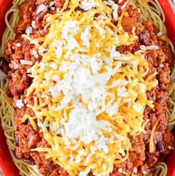 Copycat Steak 'n Shake 5 way chili in a bowl.