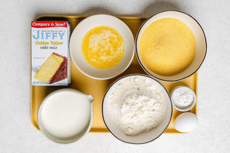 Copycat Tippin's cornbread ingredients on a tray.