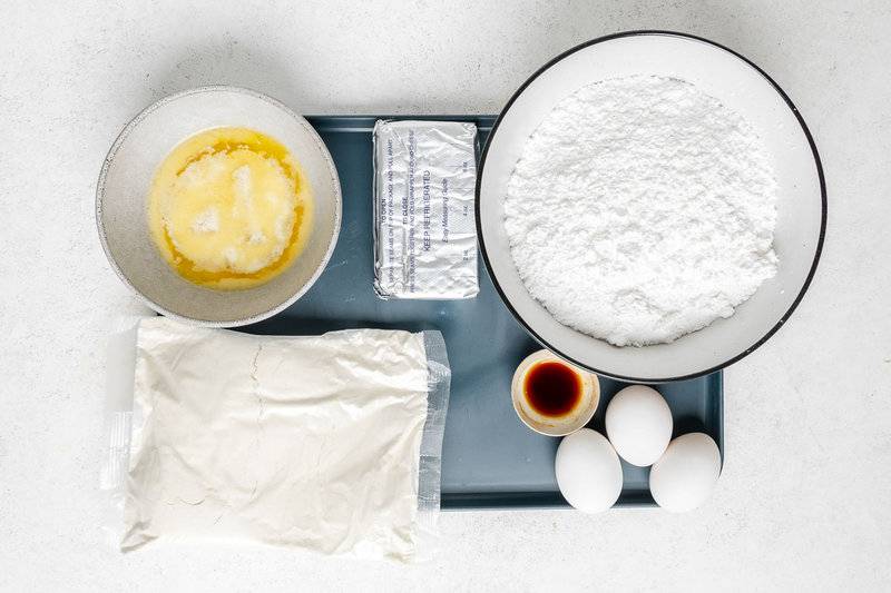 Copycat Treebeards butter cake ingredients on a tray.