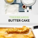 Copycat Treebeards butter cake ingredients and the finished cake.