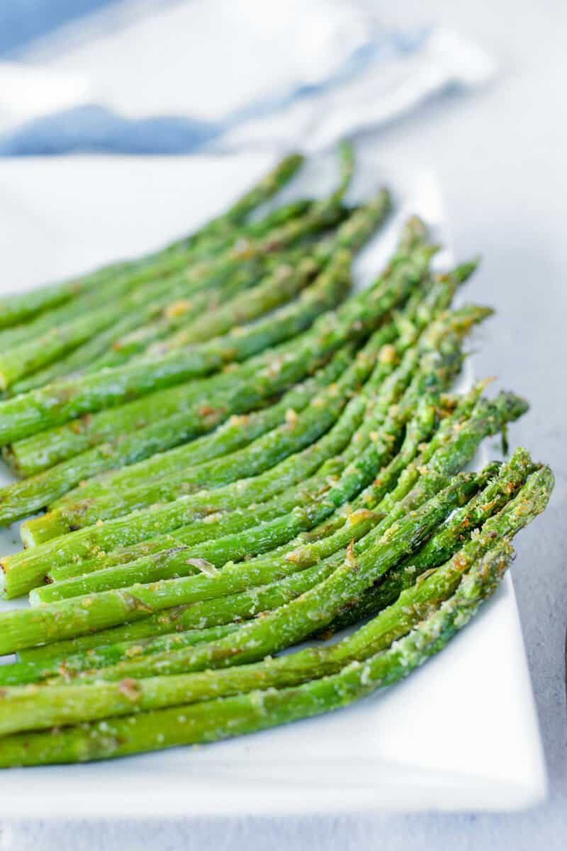 Air fryer asparagus on a platter.