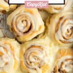 A pan of homemade Cinnabon cinnamon rolls.
