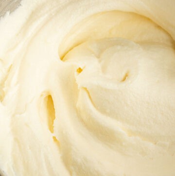Homemade Cinnabon cream cheese frosting in a bowl.