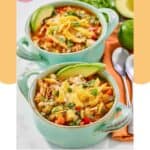 Two bowls of homemade El Torito's chicken tortilla soup.