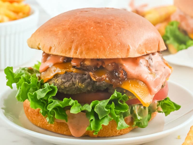 Copycat In-N-Out animal style burger on a plate.