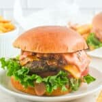 Copycat In-N-Out animal style burger on a plate and fries beside it.