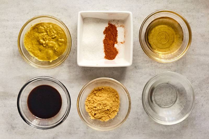 Copycat McDonald's hot mustard ingredients in bowls.