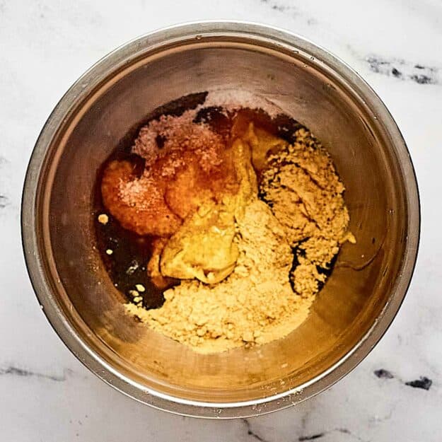 Copycat McDonald's hot mustard ingredients in a mixing bowl.