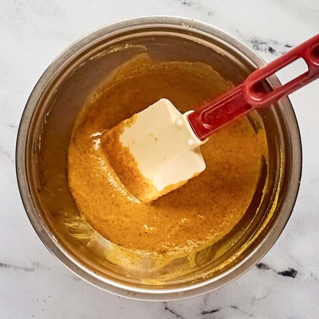 Copycat McDonald's hot mustard in a mixing bowl.