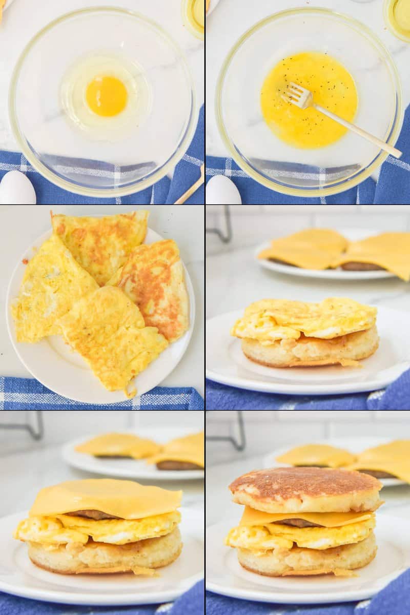 Cooking egg and assembling a McGriddle.