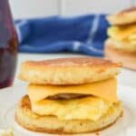 Homemade sausage McGriddle on a plate.