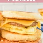 Homemade McGriddle with sausage, egg, and cheese.