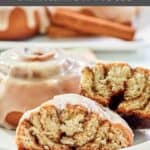 Homemade Panera cinnamon rolls with vanilla icing on a plate.