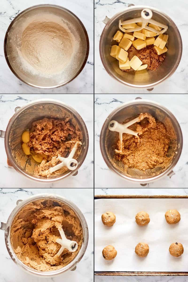 Collage of making copycat Panera kitchen sink cookies.