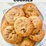 Homemade Panera Bread kitchen sink cookies piled on a plate.