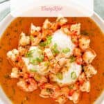 A bowl of homemade shrimp and grits.