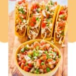 Homemade Applebee's pico de gallo in a bowl and on tacos.