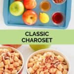 Charoset ingredients and the finished dish.