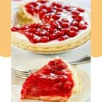 Cherry cream cheese pie and a slice in front of it.