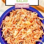 Homemade Chick Fil A carrot and raisin salad in a serving bowl.