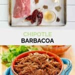 Copycat Chipotle barbacoa ingredients and the finished dish.