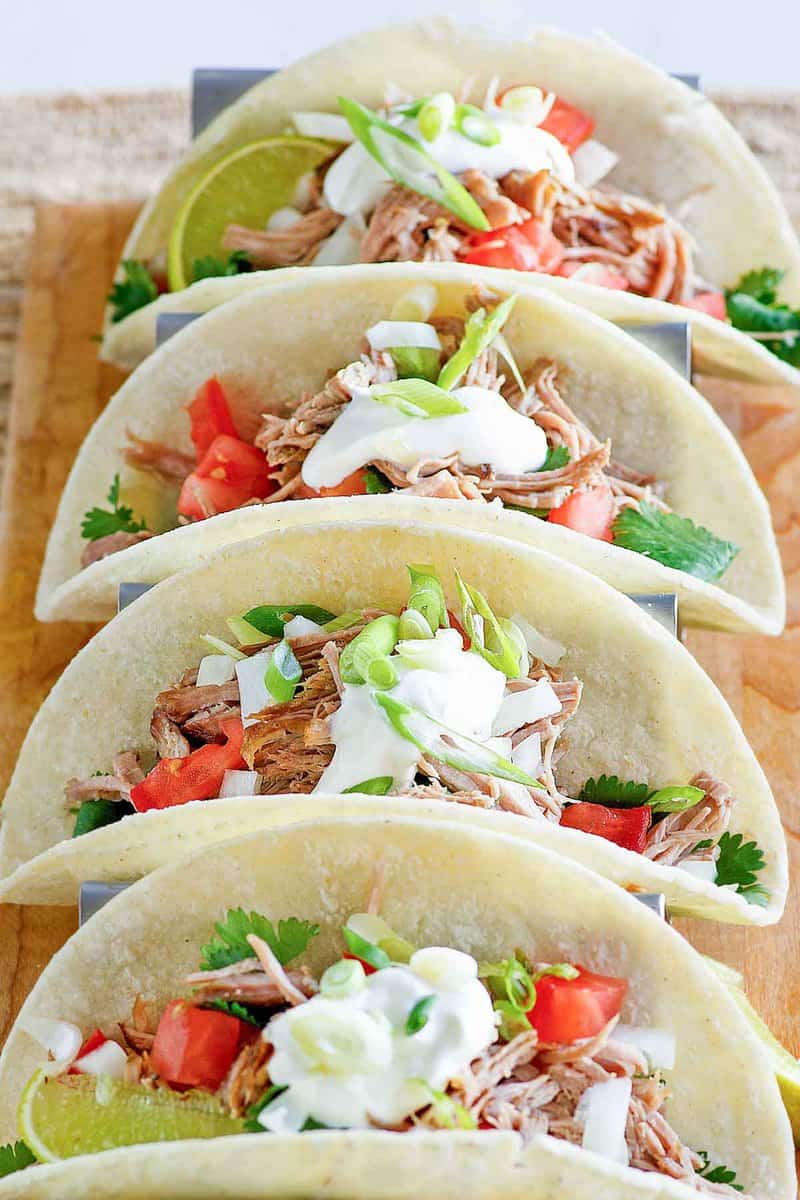 Copycat Chipotle pork carnitas in tacos.