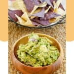 A bowl of homemade Chipotle guacamole.